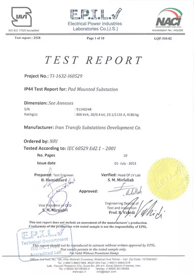 type test pad monthed substation 800kv